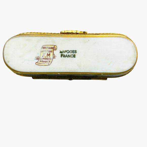 Vintage Limoges Trinket Needle Box Christmas Noel Reindeer Fontanille Marraud FM - Picture 9 of 10